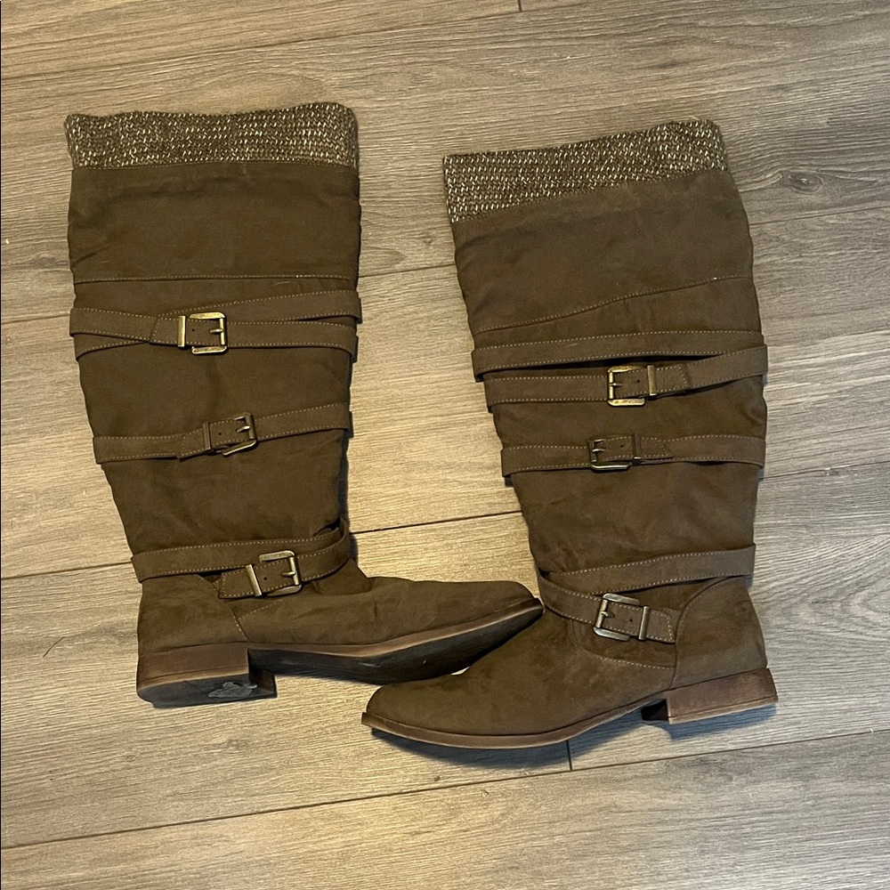 JustFab Olive Boots with Buckles